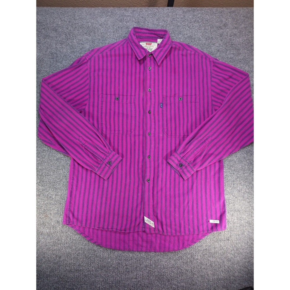 Levi's Men's Medium Purple Pink Stripe Button Up Shirt Long Sleeve 100% Cotton